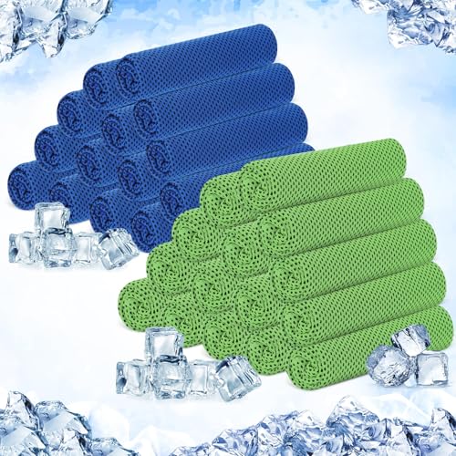 Hosuly 30 Pack Cooling Towels, 40"x12" Ice Breathable Soft Chilly Sweat Rag Microfiber Workout Rags for Gym Cooling Towels for Neck and Face for Yoga Golf Sport Running - color: Bright Green, Dark Blue