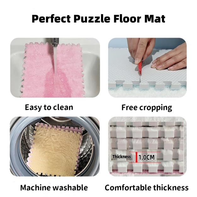 12Pcs Plush Foam Floor Mat,Plush Interlocking Carpet Tiles,Anti-Slip Square Puzzle Floor Mat,EVA Foam Area Rugs for Bedroom Playroom (Blue+Navy) - color: Blue+navy