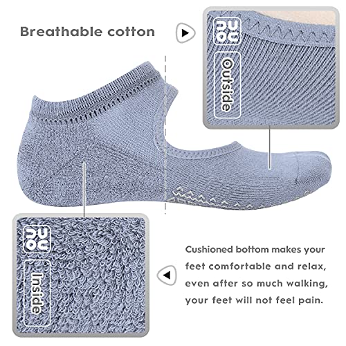 unenow Non Slip Grip Yoga Socks for Women with Cushion for Pilates, Barre, Home - color: 3 Pairs-pink/Light Blue/Beige