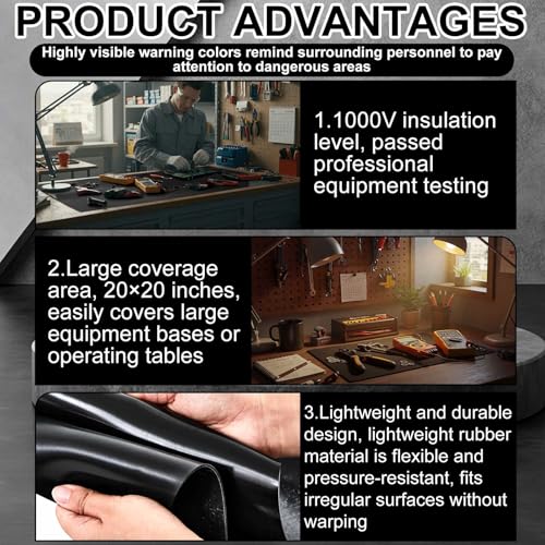 1 Pcs Electrical Rubber Mat 1000v Insulated, 20" x 20" High Voltage Electrical Safety Rubber Mat Non Slip Dielectric Floor Mats for Electrician Workshop Control Panel, Black - color: Black, size: 20" X 20" X 0.06"