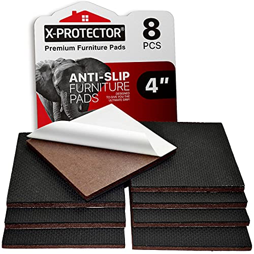 X-PROTECTOR Non Slip Furniture Pads - 8 pcs Premium Furniture Grippers 4"! | Self-Adhesive Rubber Feet Furniture Feet - Ideal Non Skid Furniture Pad Floor Protectors - Keep Furniture in Place! - size: 8 Square 4"