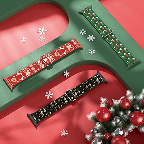LETOID Stretchy Bands for Apple Watch Band Women Men Adjustable Solo Loop | Skin-Friendly Elastic Nylon Replacement Strap, iWatch Series 11 10 9 8 7 6 5 4 3 2 1 SE Ultra 49 46 45 44 42 41 40 38mm - color: Christmas: Socks, Snowflakes, Starry Sky, size: 44
