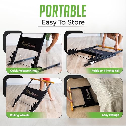 Portable Folding Exercise Bar for Barre, Balance and Ballet Home Workouts | Authentic Booty Kicker, Strong Freestanding Stable Design, Solid Steel and Wood Workout Equipment - color: Black