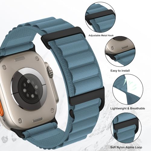 Alpine Loop Compatible with Apple Watch 3 Band 49mm 46mm 45mm 44mm 42mm 41mm 40mm 38mm Men Women, Nylon Sport Loop for Apple Watch Ultra 2/1 iWatch Series 11 10 9 8 7 6 5 4 3 2 1 SE - color: Light Blue