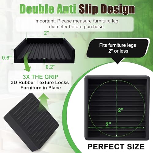 xxxHOLIC Heavy Duty Non Slip Furniture Pads, 2" x 2" Black Square Rubber Furniture Cups (Set of 4), No Adhesive Furniture Stoppers for Hardwood Floors, Couch & Bed Anti Slide Floor Protectors - color: Black, size: 2"*2"Square