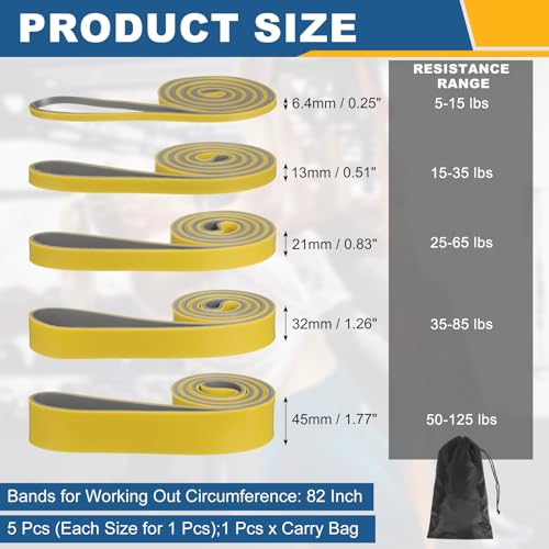 Resistance Bands for Working Out, Pull Up Bands, Pull Up Assistance Straps with Carry Bag for Home/Gym - color: Yellow/Gray