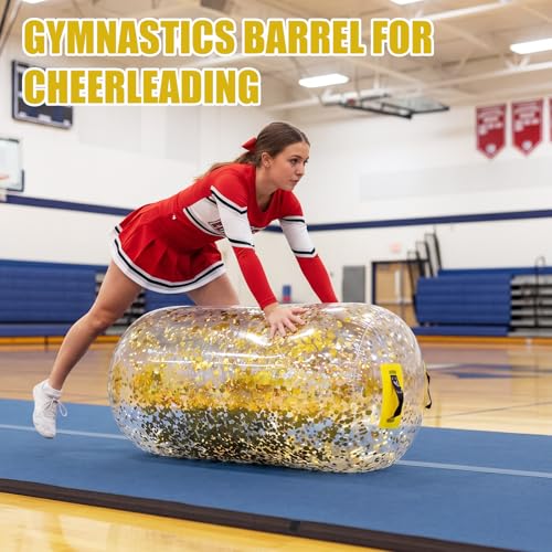 Gemscream Gymnastics Barrel Inflatable Air Roller Mat 40" x 24" Glitter Tumbling Air Barrel Gymnastic Cylinder Tumble Equipment for Back Handspring Trainer Cheerleading Yoga Home Use - color: Glitter Gold