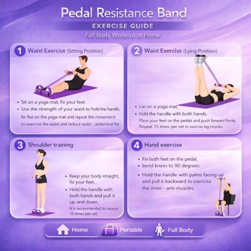 Resistance Bands with Handles, 6-Tube Foot Pedal, Natural Rubber Ankle Puller for Sit-ups & Full Body, Portable Home Gym Strength for Legs, Arms.