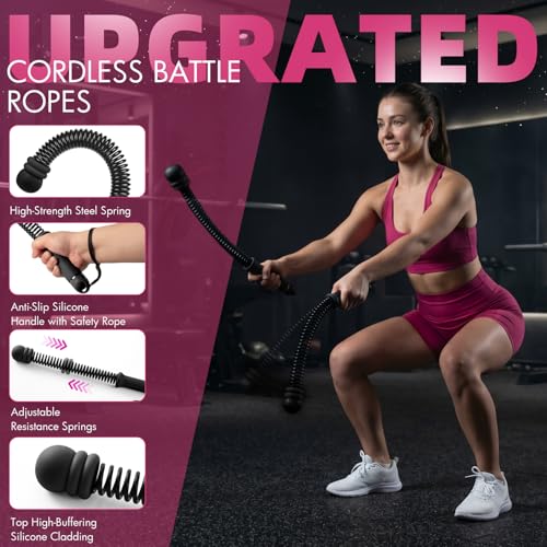 Chillchard Battle Ropes for Home Gym, Weighted Ropeless Battle Ropes | Cordless Battle Ropes with Adjustable Resistance Springs, Portable Home Workout Equipment for HIIT Cardio & Strength Training - color: Black