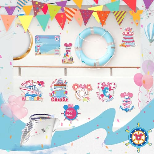 RiVolTa Birthday Cruise Door Decorations - 9 Pcs Mouse Magnet Stateroom Pink Cute Magnetic Large Ship Cabin Anchor Stickers for Girl Refrigerator Car Accessories Carnival Decals Party Decor with Pens - color: Girl Birthday