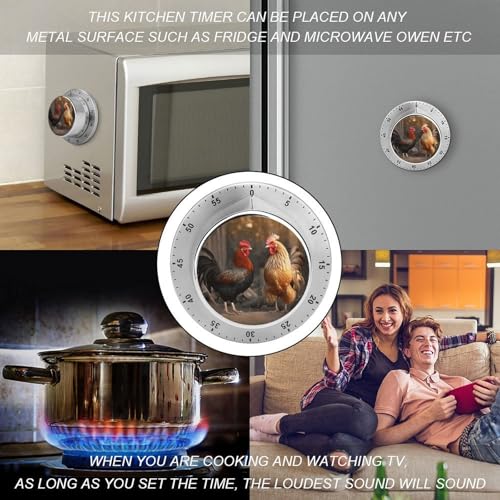 Rooster and Chicken Magnetic Timer Manual Kitchen Timers for Cooking Cute Egg Timers Loud Countdown Clock Mechanical Countdown Timer for Classroom Gym Baking Exercise Study Workout Clock