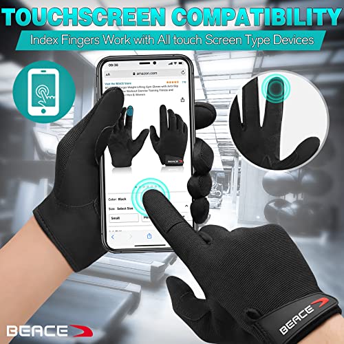 BEACE Full Finger Weight Lifting Gym Gloves with Anti-Slip Leather Palm for Workout Exercise Training Fitness and Bodybuilding for Men & Women - size: Medium