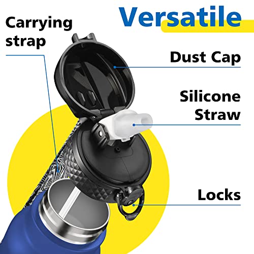 Han's Bottle Sports Water Bottle - 24 Oz, Straw Lid, Leak Proof, Vacuum Insulated Stainless Steel, Double Walled, Thermo Mug,Navy Blue - color: Navy Blue, size: 24 Ounces