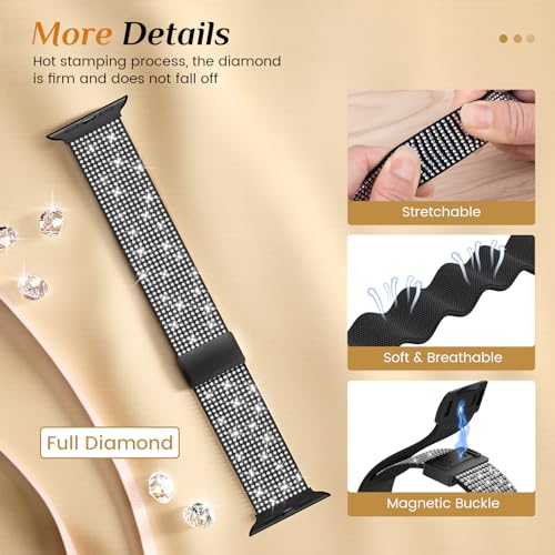 LETOID Stretchy Bands for Apple Watch Band Women Men Adjustable Solo Loop | Skin-Friendly Elastic Nylon Replacement Strap, iWatch Series 11 10 9 8 7 6 5 4 3 2 1 SE Ultra 49 46 45 44 42 41 40 38mm - color: Magnetic Clasp - Midnight Black, size: 44mm/45mm/4