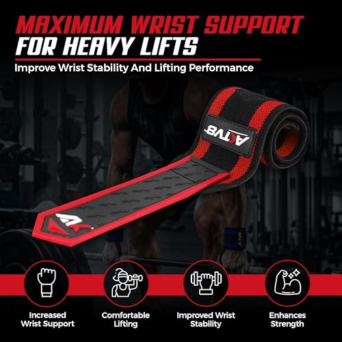 AKTV8 Wrist Wraps for Weightlifting, 18"&24" Heavy Duty Stiff Wrist Support | 3inch Wide Firm Elastic, Reinforced Thumb Loop, Built for Heavy Bench Press, Overhead Press, Powerlifting & Strength Training - color: Red/Black, size: 18 Inches