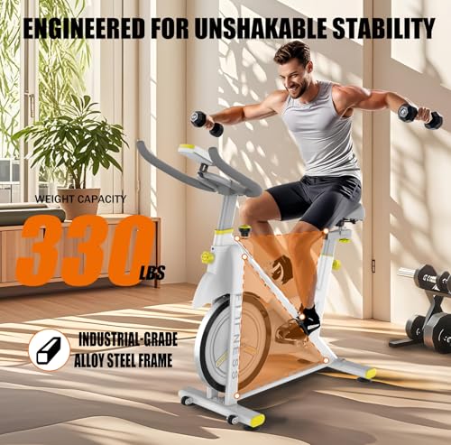 Indoor Exercise Bike, 30 lbs Flywheel, LCD Monitor, 330 lbs Weight Capacity, Tablet Mount, Comfortable Seat