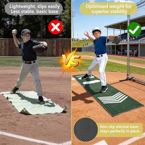 Softball Pitching Mat,Wear-Resistant Portable Training Mat for Batting Stance Practice,Indoor/Outdoor Practice Baseball Strike Zone Mat for Youth Beginners,54" L x 12" W - color: Green