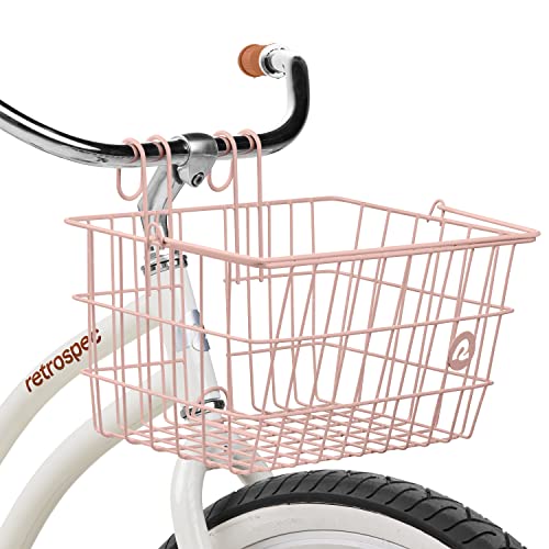 Retrospec Apollo-Lite Lift-Off Bike Basket - Detachable Steel Handlebar Basket with Carrying Handle for Commuting, Shopping & Beach Trips - 14.5in x 9.5in Weather-Resistant Biking Gear - color: Blush