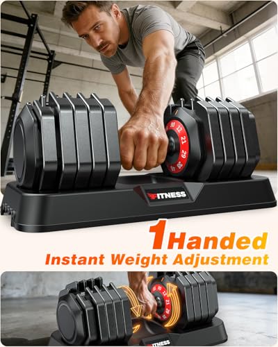 XDDIAS Adjustable Dumbbell Set for Home Gym Workout | 25 to 90 lbs, non-slip knurled grip, compact storage, one-hand adjustable - size: 90LB Pair