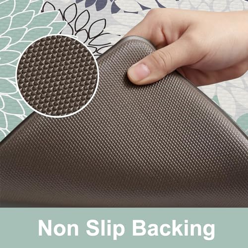 Anti Fatigue Kitchen Mats,Non Slip Boho Dahlia Kitchen Rugs Sets 2 Piece,Waterproof Farmhouse Kitchen Mat for Floor,Cushioned Standing Mat for Office,Laundry,Sink,Desk,Mutil-Cyan - color: Bluish Blue, size: 17.3" x 59 "+ 17.3" x 29 "--0.47 inches
