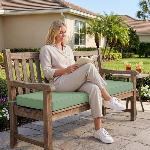 Outdoor Bench Cushion: Waterproof and Fade Resistant Patio Furniture Cushions - Non-slip Bench Pad Cushion with Removable Cover for Garden Swing Porch Sofa Settee, 48 x 18 x 3 Inch, Sage Green - color: Sage Green, size: 48x18x3 Inch