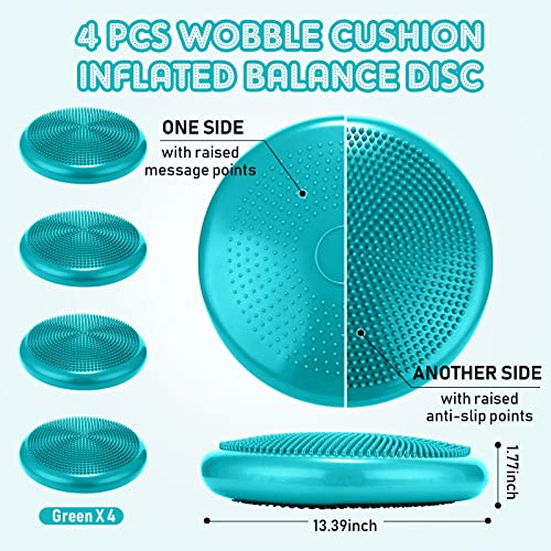 Jerify 4 Pcs Wiggle Seat Flexible Inflated Wobble Cushion Stability Balance Pad Balance Disc Sensory Seat for Men Women Fitness Physical Exercise Improving Posture Home Office - color: Lake Blue