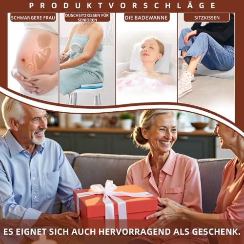Gooo&Ma Shower Cushion, Non-Slip Air Fiber Bath Pad, White | Waterproof, 3D mesh quick-dry, hook, for shower bench/chair, elderly & pregnancy, 16"x12"x2", washable - color: White