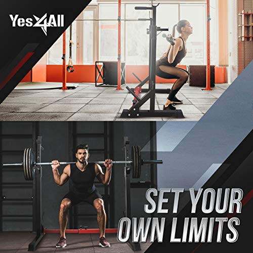 Yes4All Squat Rack for Home Gym, Adjustable Barbell Stand Rack, Multi-Function Weight Lifting, Dip Bar Station, Bench Press Rack Stand, Weight Plate Storage - Capacity Up to 600LBS - color: Barbell Squat Rack - Red - 550 lbs