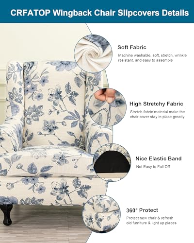 CRFATOP Soft Wing Chair Slipcovers 2 Pieces Wingback Chair Covers Sofa Slipcover with Arms Stretch Jacquard Wing Back Armchair Cover Furniture Protector for Wingback Chairs Living Room,C49 - color: Color C49