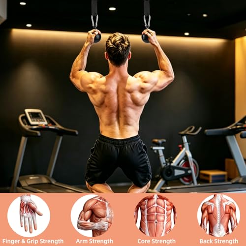 Non-Slip Iron Pull Up Grips and Cannonball Handles,3-Length Straps & Carabiners, Grip Strength Trainer for Pull-Up Bar, Dead Hangs, Forearm & Hand Training, Home Gym Gear - size: 70mm