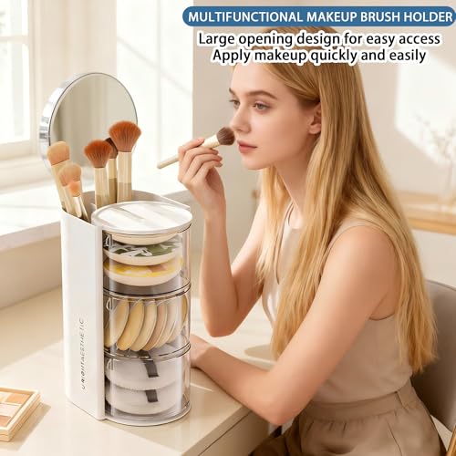 Azurphoric Hair Accessories Organizer with Hair Brush Holder, Rotatable Makeup Brush Holder for Necklaces, Earring, Bracelet, Ring, Makeup Brushes, Hair Clip and Hair Accessories (White, 3-Layer) - color: White, size: 3-Layer