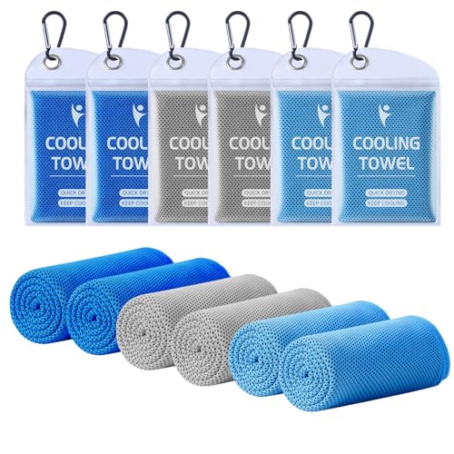 Clothirily Cooling Towels for Women Men, Breathable Cooling Towels for Neck and Face, Workout Towel for Hot Weather, Sweat Towel for Gym Yoga, Camping, Fitness, Running, Traveling, 6 Pack 40"x12" - color: 2 Dark Blue/2 Light Blue/2 Dark Grey
