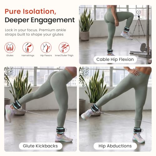 BAGAIL Ankle Straps for Cable Machines (2 Pack), Double D-Ring Ankle Cuffs with Extra Thick Padding, Adjustable Fit for Women & Men Glute Kickbacks, Hip Abductors & Leg Curls, Includes Mesh Bag - color: Light Blue