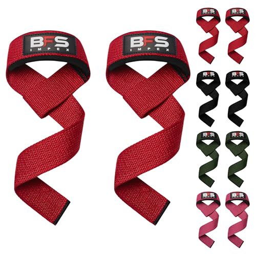 Lifting Straps for Weightlifting, Weightlifting Cotton Straps with Neoprene Padding for Men women Gym Wrist Straps for Bodybuilding powerlifting, Strength Training and Deadlifting - color: RED