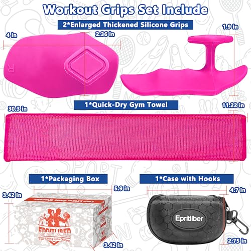 Large Anti-Slip Gym Workout Grips for WeightLifting,Silicone Hand Protector | Gym Towel,Storage Case,Ergonomic Rubber Gym Gloves for Men Women,Gym Hand Palm Protection Pads for Dumbbell,Barbell,Rypt - color: Hot Pink