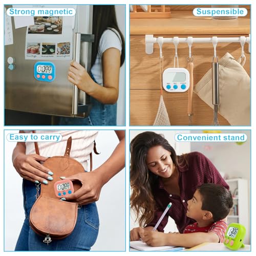 6 Pack Digital Kitchen Timer Multi-Function Magnetic Timers Classroom Timer for Kids Loud Alarm Big LCD Display Electronic Count Up Countdown Timers for Cooking, Classroom, Exercise, Study, Meeting - color: White-2pcs & Blue-2pcs & Pink & Green