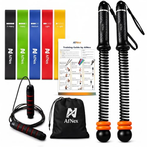 Ropeless Battle Ropes Workout Kit, AfNex Portable 3-in-1 Home Fitness Set with Cordless Weighted Handles, Resistance Bands, Adjustable Jump Rope, Carry Bag, Small Space Cardio & Strength Training Equipment