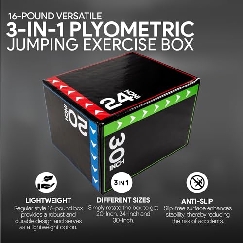 BalanceFrom 3-in-1 Foam Plyometric Jump Box for Home Gym with Multiple Height Options – Versatile Plyo with Non-Slip Surface for Strength, HIIT, Step-Ups, and Agility Training - color: Multi-Color, style: 20 x 24 x 30 inch (16lbs)