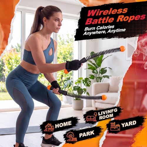 Lewtemi 14 Pcs Weighted Ropeless Battle Ropes Set Portable Cordless Battle Ropes Set Heavy Duty Exercise Equipment with Poster for Home Gym, HIIT Cardio and Weight Loss, Low-Impact Aerobic Training