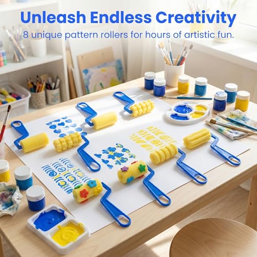 Homoyoyo 8 Pcs Pattern Paint Rollers, Sponge Texture Painting Roller Brushes, Decorative DIY Craft Paint Applicator Tools for Wall Art, Paper, Canvas and Texture Painting
