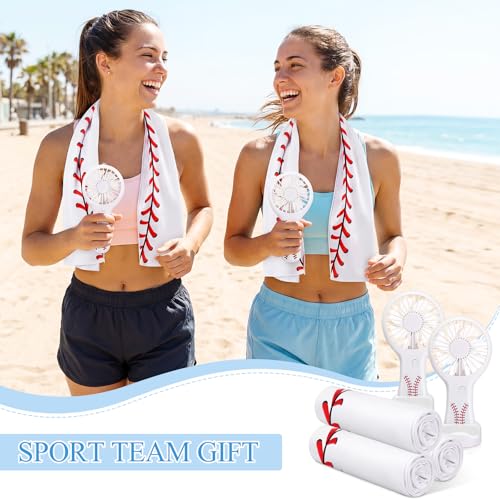 Woanger 24 Pcs Baseball Cooling Towels and Fans Sets Mini Handheld Fans Bulk 3 Speeds USB Lash Towel for Sporting Baseball Gifts for Team Games Party Favor - style: Baseball