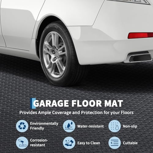 Garvee 7.5 x 16 ft Garage Floor Mat, 2.8 mm Thickened Flooring Roll Diamond Plate PVC Rubber Trailer Mat, Non-Slip Floor Protector Mat for Garage, Warehouse, Gyms, Trailer, SUV