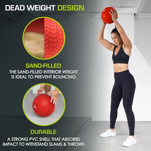 ProsourceFit Slam Medicine Balls 5, 10, 15, 20, 25, 30, 50lbs Smooth and Tread Textured Grip Dead Weight Balls for Strength and Conditioning Exercises, Cardio and Core Workouts - color: Red, size: 15 lb