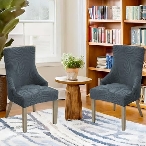 Wingback Dining Chair Covers Stretch Wing Back Side Chair Slipcover Accent Chair Cover Slipcover with Arm Chair Protector Cover for Dining Living Room (Dark Grey, 2PCS) - color: A- Dark Grey, size: 2 PCS