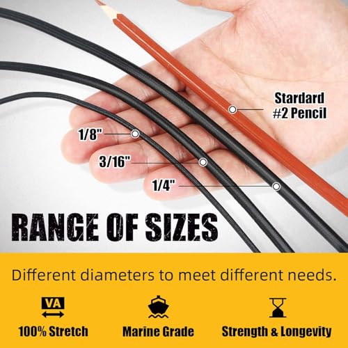 Marine Grade Bungee Cords Heavy Duty Outdoor - Bungee Cord Roll - 100% Stretch Elastic Cord and Absorbent Bungee Shock Cord for Kayak Deck, Camping, Crafting (3/16" x 100ft) - size: 3/16" x 100ft