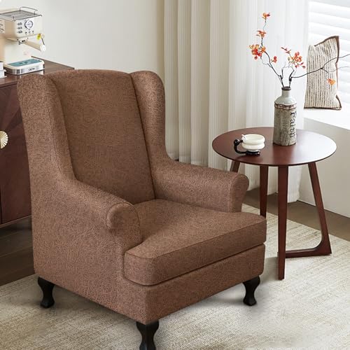 ANARACHON Leather Look Wingback Chair Covers, 2-Piece Wing Chair slipcover,Stretch Wing Back Armchair Slipcovers with Elastic Bottom, Soft Spandex Furniture Protector for Living Room (05 Brown) - color: Brown #5
