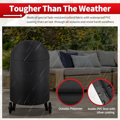 NEXCOVER Round Grill Cover - 34” Dia by 41”H BBQ Cover, Dome Smoker Cover, Waterproof &UV Resistant Barbeque Grill Cover for Outdoor Grill, Compatible for Char-Griller Akorn Kamado Grills - size: Round 34"Dia