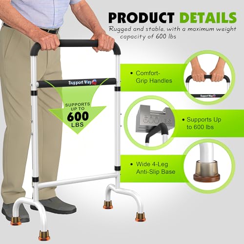 Stand Assist for Chair & Couch - Adjustable Standing Aid with Wide Base, Standing Up Canes for Toilet;Supports 600lbs, Mobility Tool for Elderly & Post-Surgery Recovery (Knee/Hip) | Stable wide base. Compact for tight spaces. Adjustable height. Supports 6