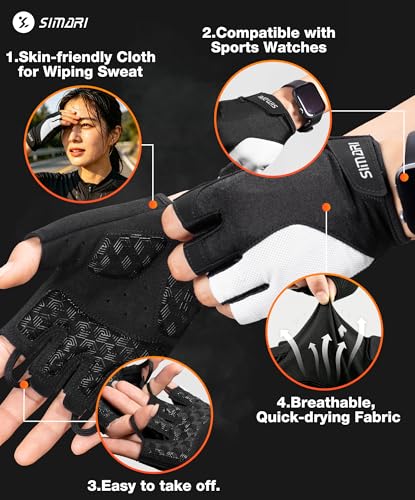 SIMARI Gel Pad Cycling Gloves with Shock-Absorbing/Grip/Breathable, Workout Bike Gloves for Men Women Biking, Mountain Biking, Fitness, Gym Exercise, Weight Lifting Training, Yoga, Pilates - color: 3-Black White, size: Small