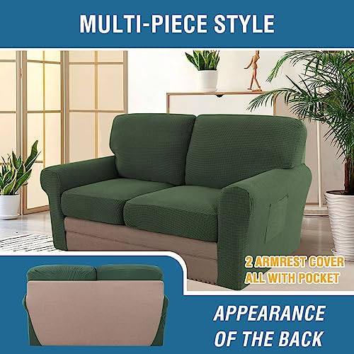 H.VERSAILTEX Multi-Pieces Sofa Covers Stretch Couch Covers Form Fitted Seats and Back Cushions Covers (2 Seat Covers Plus 2 Back Cusion Covers, Bonus 2 Armrest Covers), Bronze Green - color: Bronze Green, size: 2 SEAT COVERS + 2 BACK COVERS+ 2 ARMREST COV